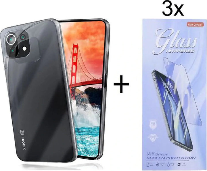 Xiaomi 11 Lite 4G/5G Hoesjes – Transparante Siliconen Backcover – Inclusief 3x Gehard Glas Screenprotector-Ilumina Benelux