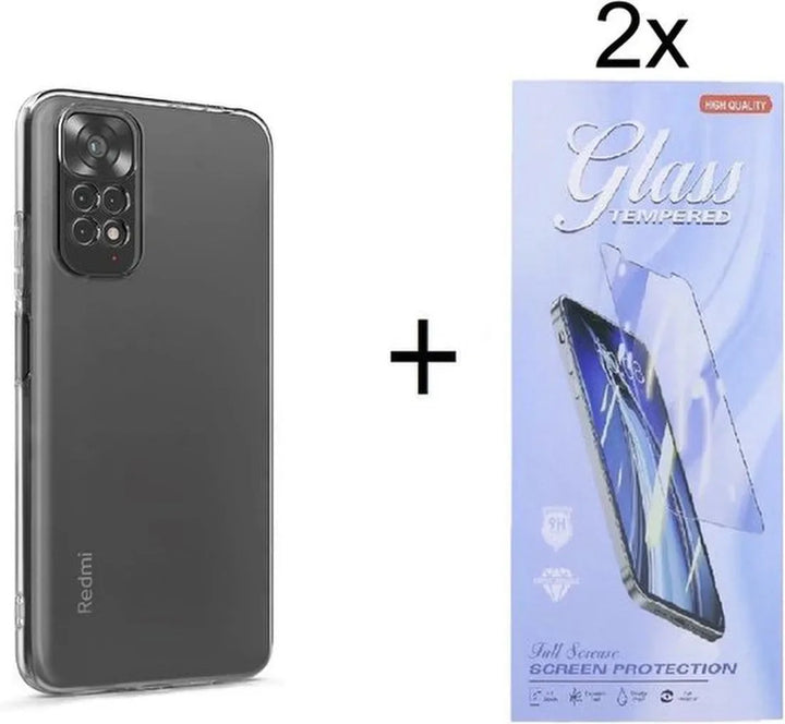 Xiaomi Redmi Note 11 5G / 11S 5G Hoesjes – Transparante Siliconen Backcover – 2x Screenprotector Gehard Glas – Anti-kras-Ilumina Benelux