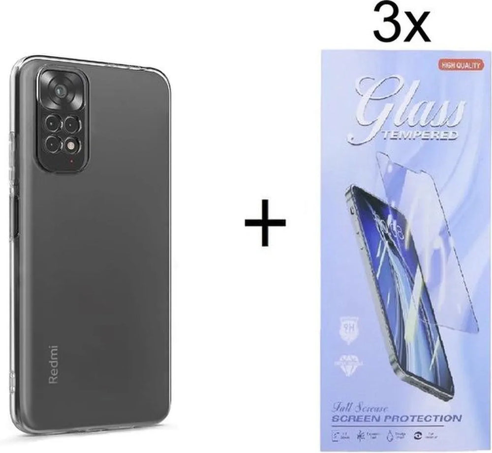 Xiaomi Redmi Note 11 5G / 11S 5G Hoesjes – Siliconen Backcover – Transparant – 3x Screenprotector Gehard Glas – Anti-kras-Ilumina Benelux