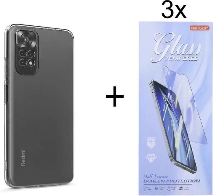Xiaomi Redmi Note 11 5G / 11S 5G Hoesjes – Siliconen Backcover – Transparant – 3x Screenprotector Gehard Glas – Anti-kras-Ilumina Benelux