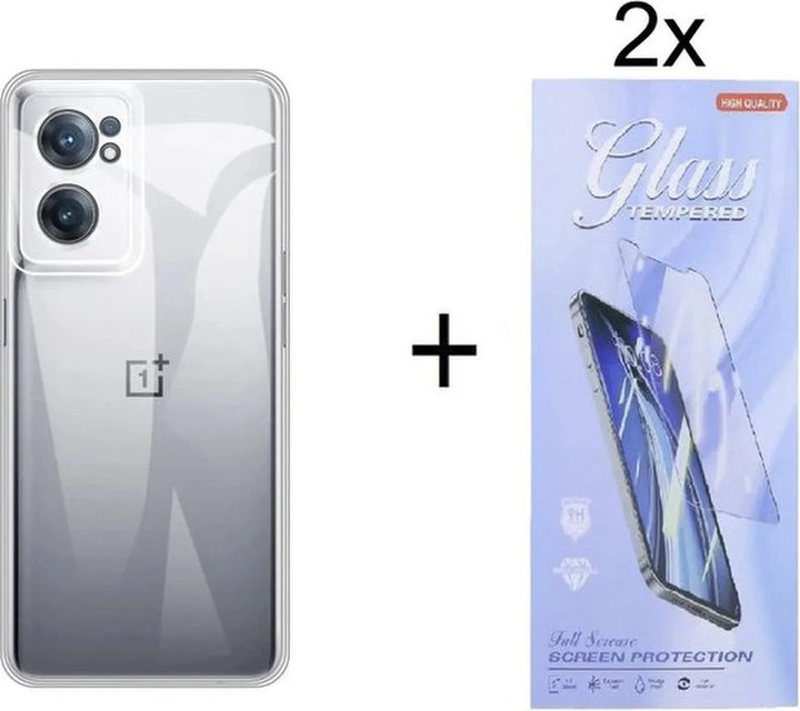OnePlus Nord CE 2 5G Hoesjes – Siliconen Backcover – Transparant – Inclusief 2x Screenprotector – Anti-kras Gehard Glas-Ilumina Benelux