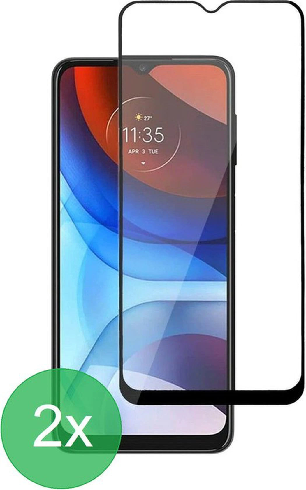 Full Cover Screenprotector - Geschikt voor Motorola Moto E7 Full Screenprotector 2x - 9H Glas (2-Pack)