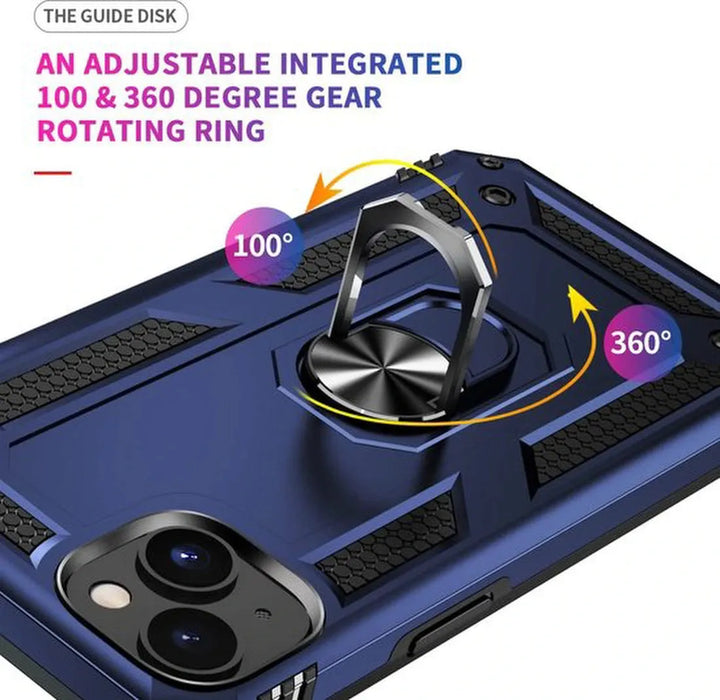iPhone 14 Hoesjes – Ring Armor Backcover – 360° Draaibare Standaard – Magneet – Blauw-Ilumina Benelux