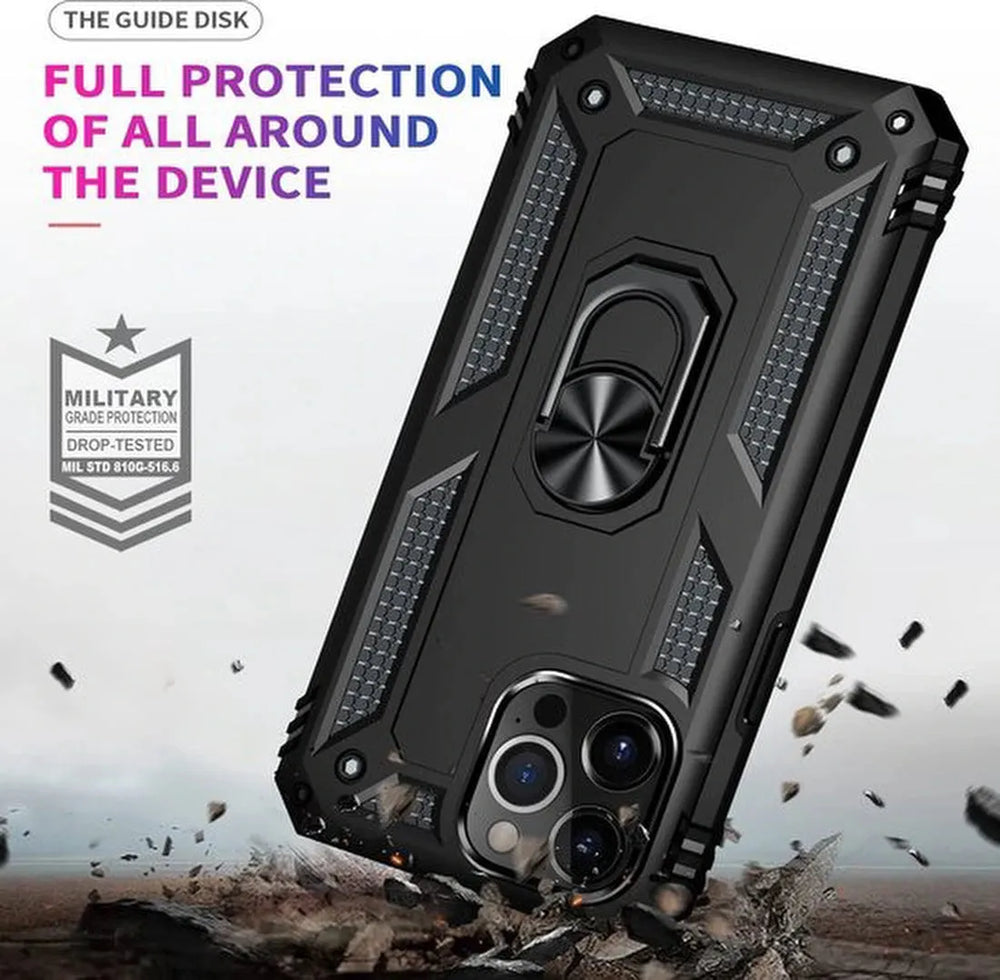iPhone 13 Pro Hoesjes – Ring Armor Backcover – 360° Draaibare Standaard – Magneet – Zilver-Ilumina Benelux