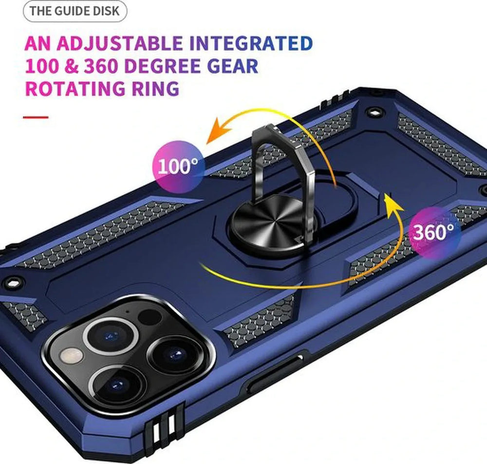iPhone 13 Pro Max Hoesjes – Ring Armor Backcover – 360° Draaibare Kickstand Ring – Magneet – Blauw-Ilumina Benelux
