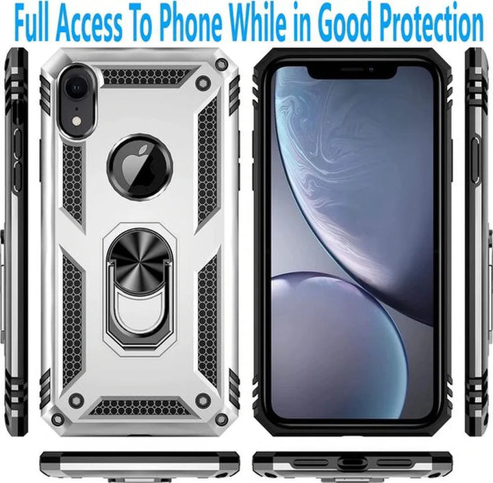 iPhone XR Hoesjes – Ring Armor Backcover – 360° Draaibare Kickstand Ring – Magneet – Zilver-Ilumina Benelux
