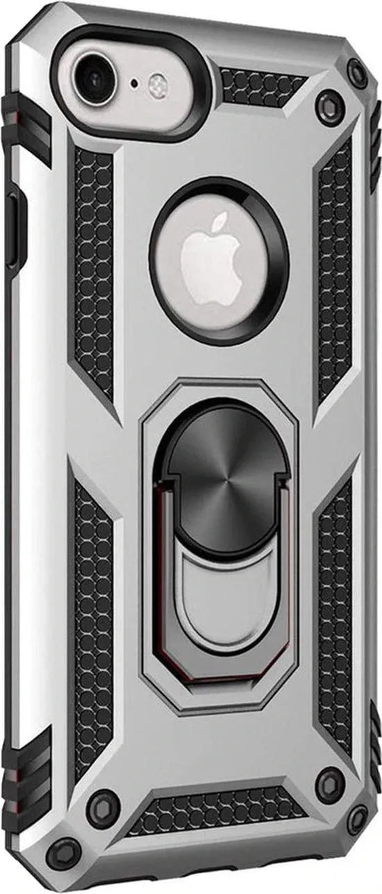iPhone SE 2020/7/8 Hoesjes – Ring Armor Backcover – Kickstand Ring – 360° Draaibaar – Magneet – Zilver-Ilumina Benelux