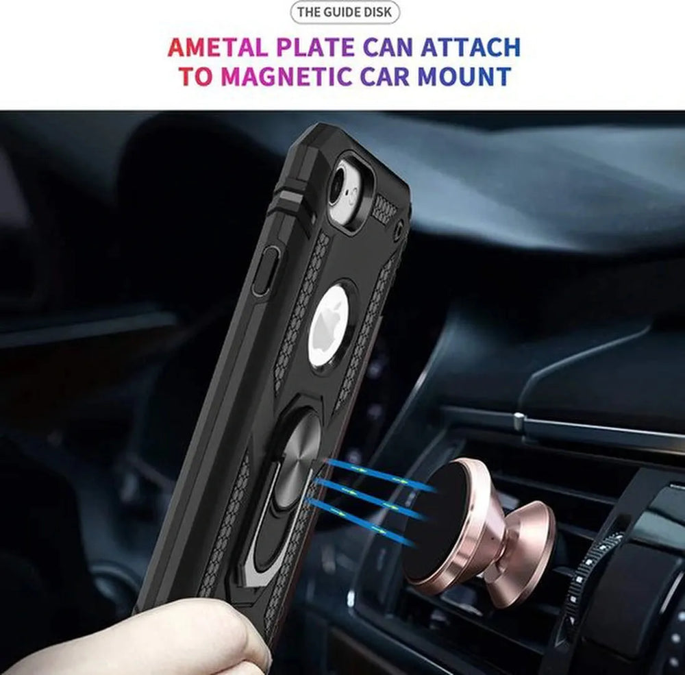iPhone SE 2020/7/8 Hoesjes – Ring Armor Backcover – Kickstand Ring – 360° Draaibaar – Magneet – Zilver-Ilumina Benelux