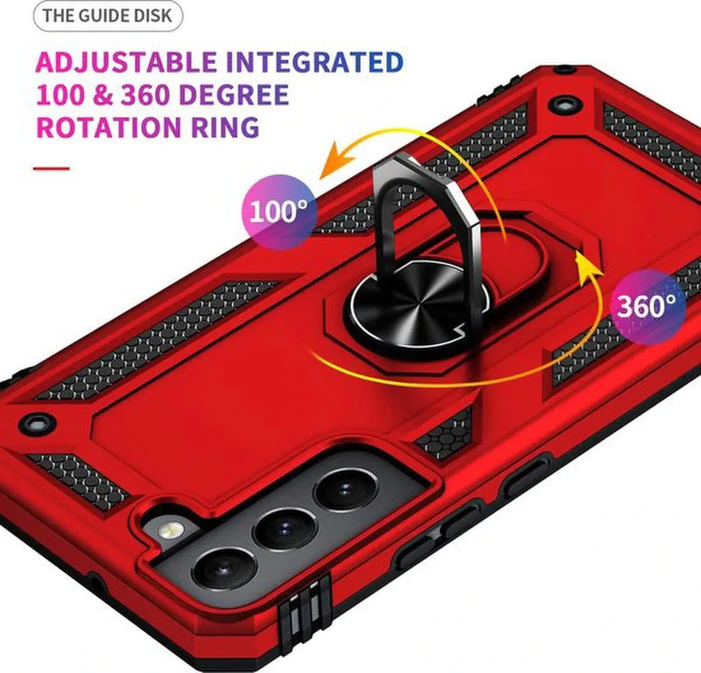 Samsung Galaxy S22 Hoesjes – Ring Armor Backcover – 360° Draaibare Standaard – Magneet – Rood-Ilumina Benelux