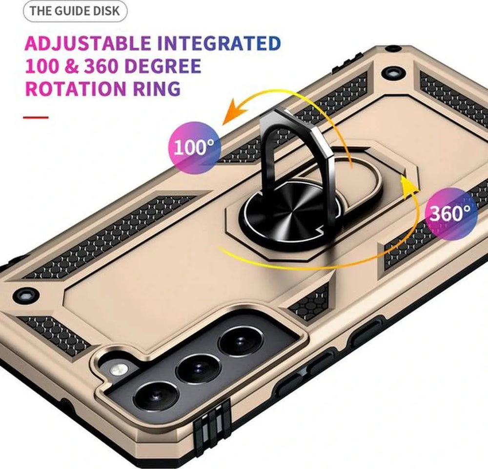 Samsung Galaxy S22 Plus Hoesjes – Ring Armor Backcover – 360° Draaibare Standaard – Magneet – Goud-Ilumina Benelux