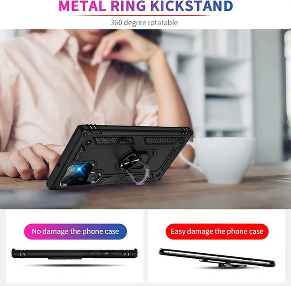 Samsung Galaxy S22 Ultra Hoesjes – Ring Armor Backcover – 360° Draaibare Standaard – Magneet – Zwart-Ilumina Benelux