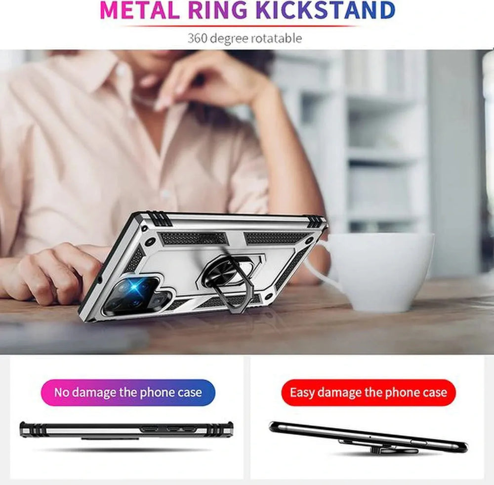 Samsung Galaxy S22 Ultra Hoesjes – Ring Armor Backcover – 360° Draaibare Standaard – Magneet – Zilver-Ilumina Benelux