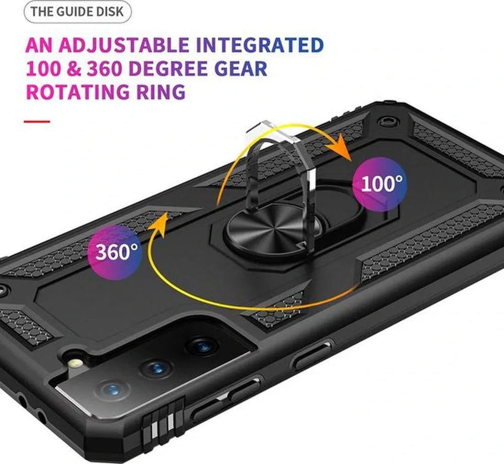 Samsung Galaxy S21 FE Hoesjes – Ring Armor Backcover – 360° Draaibare Standaard – Magneet – Zwart-Ilumina Benelux