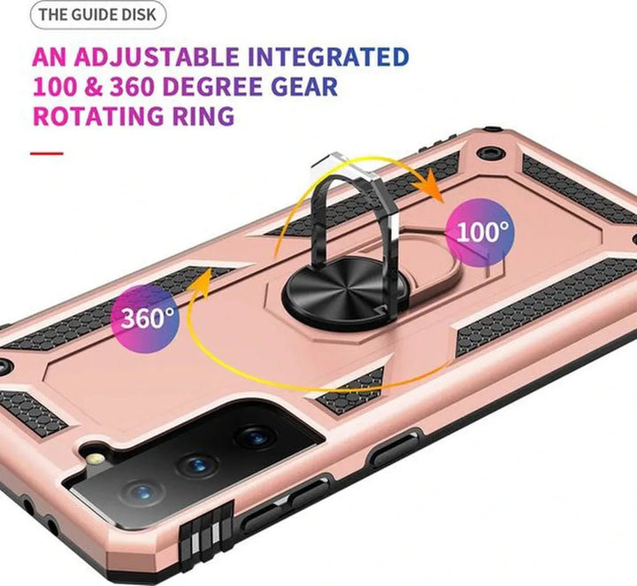Samsung Galaxy S21 FE Hoesjes – Ring Armor Backcover – 360° Draaibare Standaard – Magneet – Roségoud-Ilumina Benelux