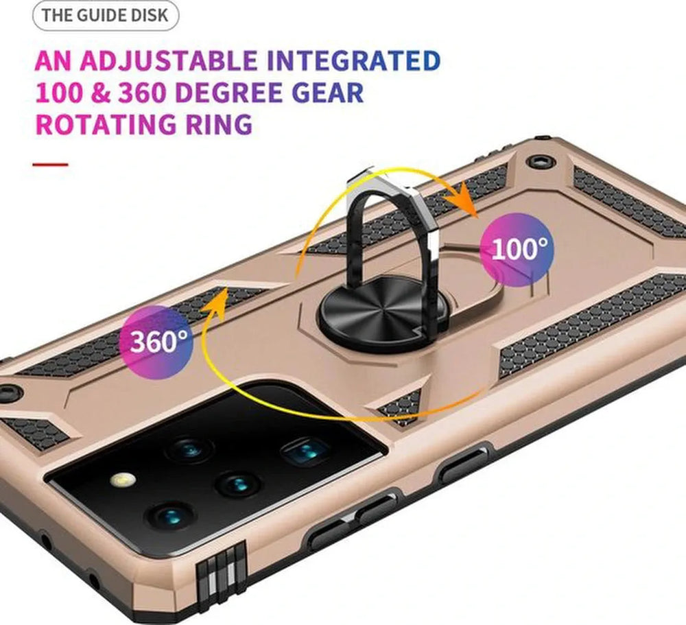 Samsung Galaxy S21 Ultra Hoesjes – Ring Armor Backcover – 360° Draaibare Standaard – Magneet – Goud-Ilumina Benelux