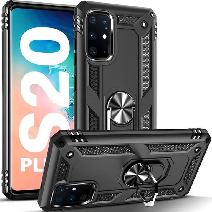 Samsung Galaxy S20 Plus Hoesjes – Ring Armor Backcover – 360° Draaibare Standaard – Magneet – Zwart-Ilumina Benelux