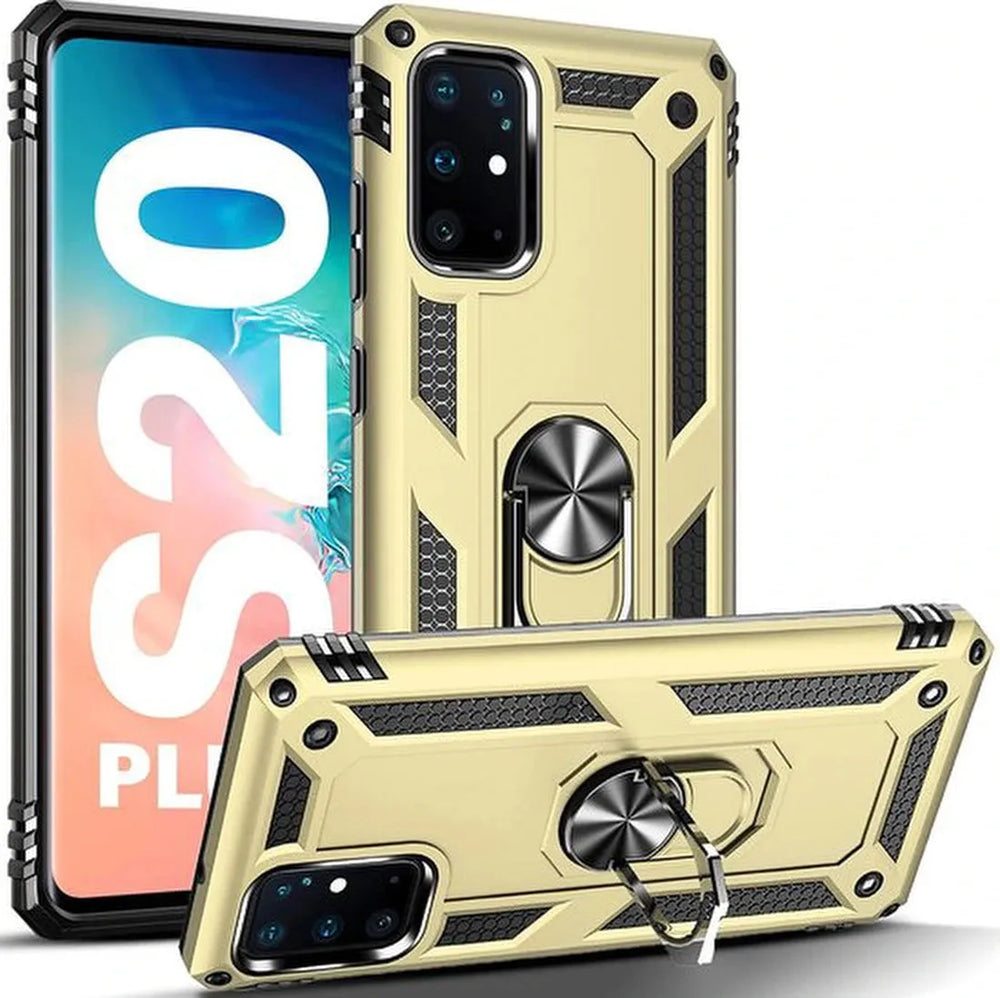 Samsung Galaxy S20 Plus Hoesjes – Ring Armor Backcover – 360° Draaibare Standaard – Magneet – Goud-Ilumina Benelux