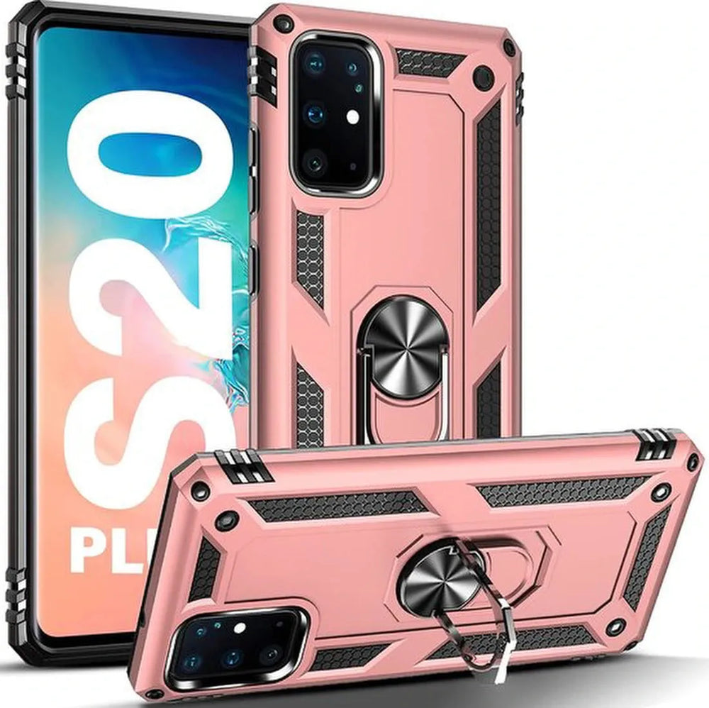 Samsung Galaxy S20 Plus Hoesjes – Ring Armor Backcover – 360° Draaibare Standaard – Magneet – Roségoud-Ilumina Benelux