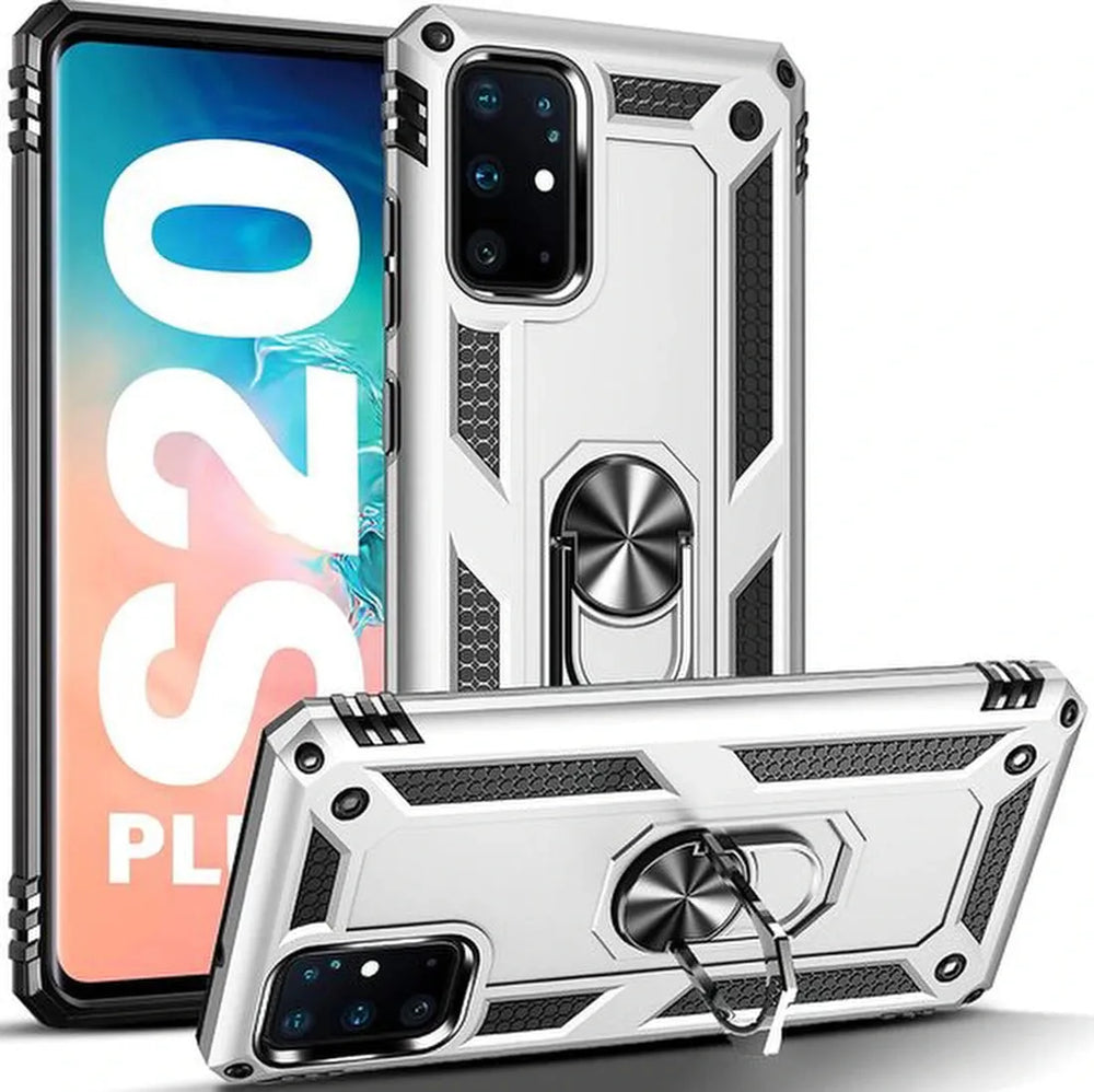 Samsung Galaxy S20 Plus Hoesjes – Ring Armor Backcover – 360° Draaibare Standaard – Magneet – Zilver-Ilumina Benelux