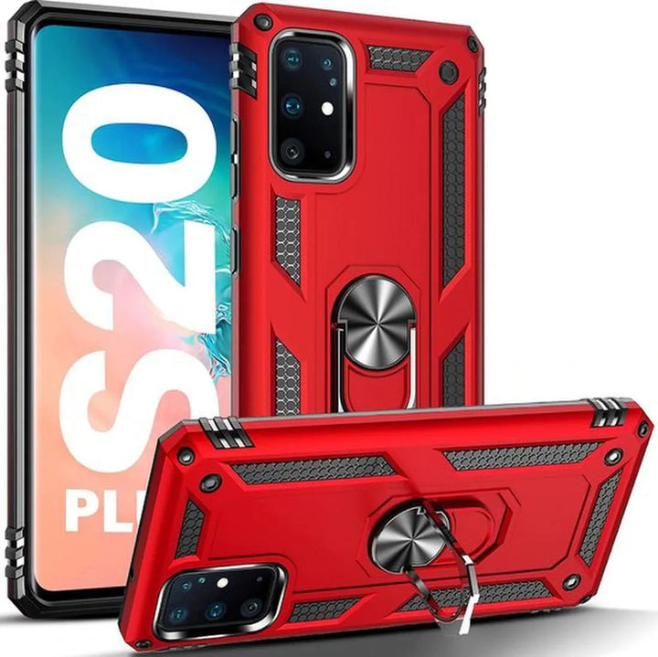Samsung Galaxy S20 Plus Hoesjes – Ring Armor Backcover – 360° Draaibare Standaard – Magneet – Rood-Ilumina Benelux