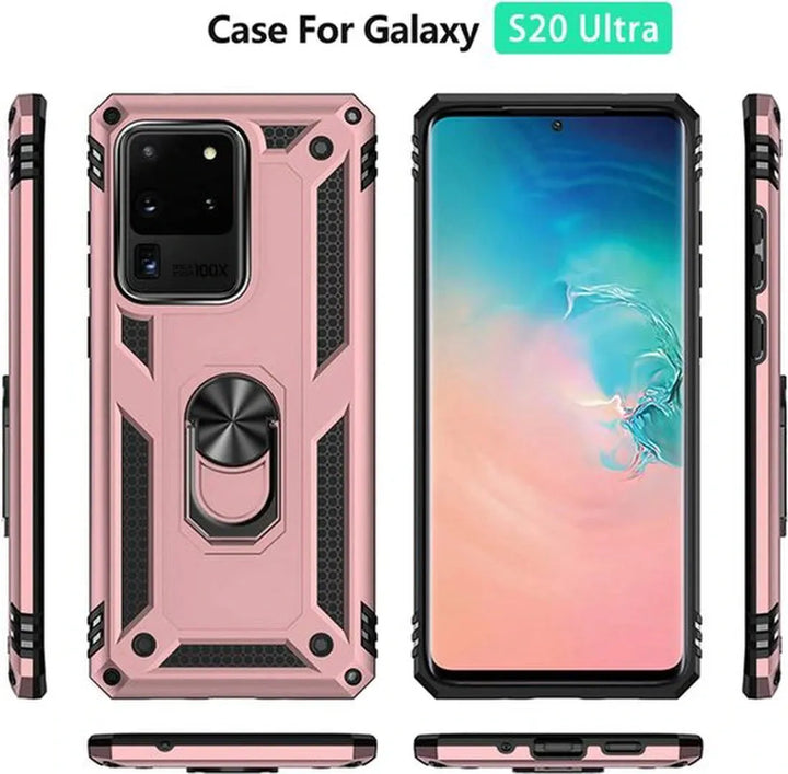 Samsung Galaxy S20 Ultra Hoesjes – Ring Armor Backcover – 360° Draaibare Standaard – Magneet – Roségoud-Ilumina Benelux