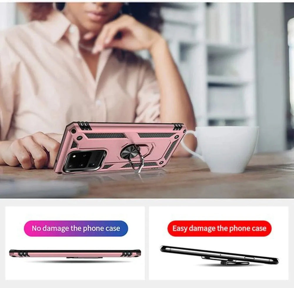 Samsung Galaxy S20 Ultra Hoesjes – Ring Armor Backcover – 360° Draaibare Standaard – Magneet – Roségoud-Ilumina Benelux