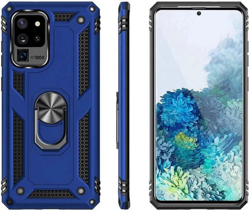 Samsung Galaxy S20 Ultra Hoesjes – Ring Armor Backcover – 360° Draaibare Standaard – Magneet – Blauw-Ilumina Benelux
