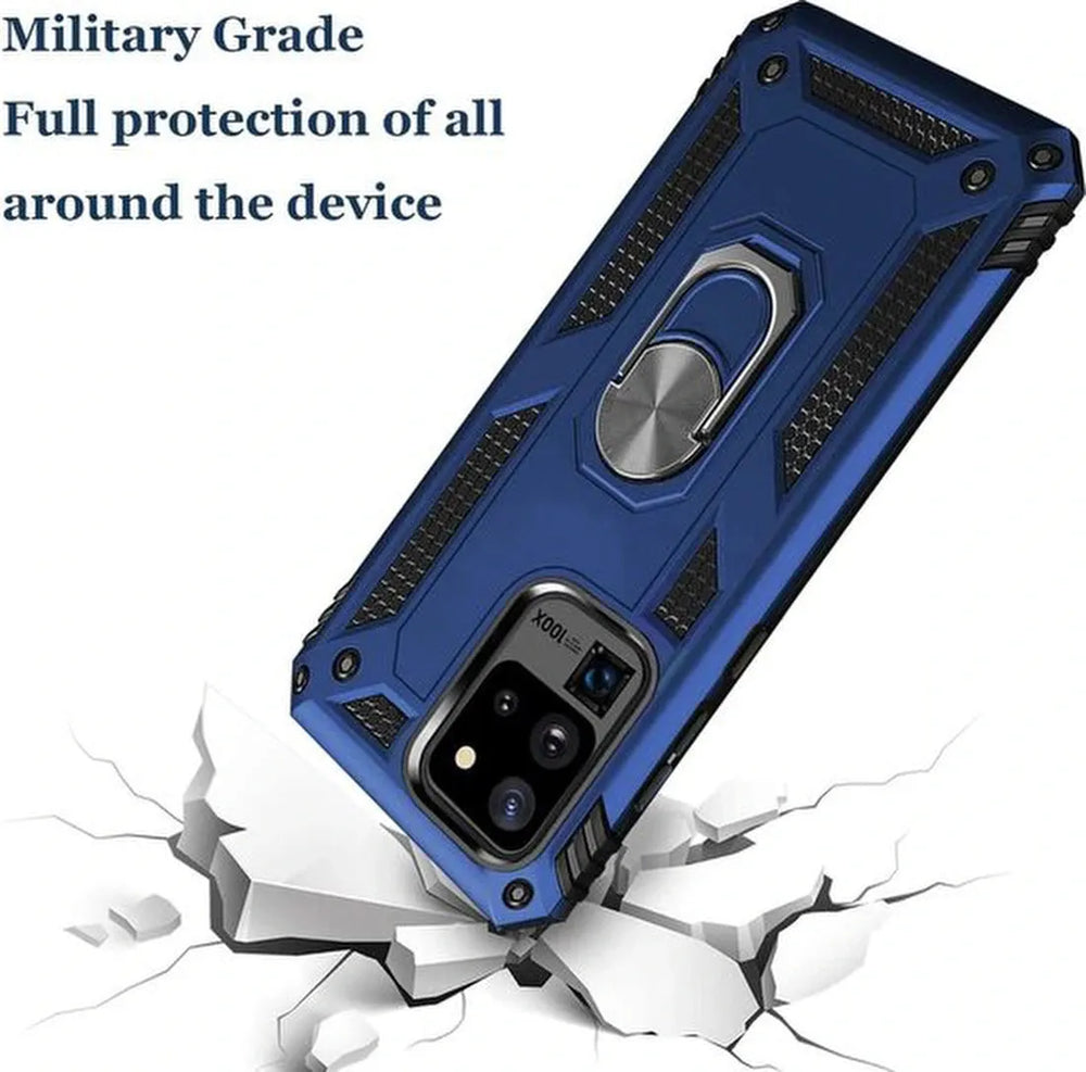 Samsung Galaxy S20 Ultra Hoesjes – Ring Armor Backcover – 360° Draaibare Standaard – Magneet – Blauw-Ilumina Benelux