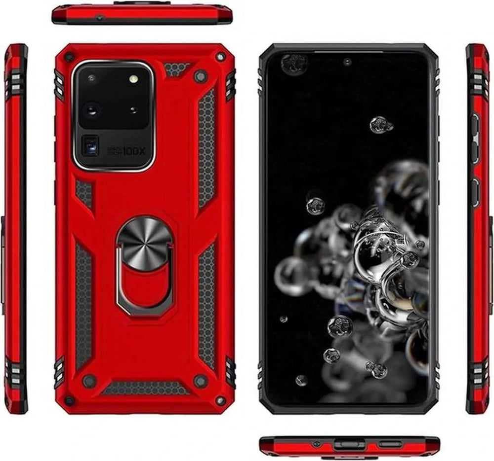Samsung Galaxy S20 Ultra Hoesjes – Ring Armor Backcover – 360° Draaibare Standaard – Magneet – Rood-Ilumina Benelux
