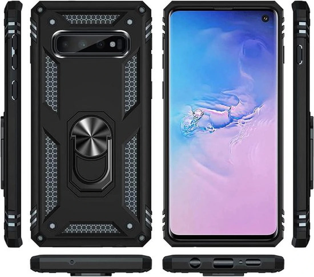 Ring Armor hoesje Geschikt voor Samsung Galaxy S10 Plus - Goud - Draaibare standaard - Magneet