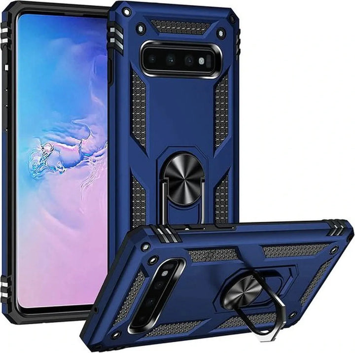 Samsung Galaxy S10 Hoesjes – Ring Armor Backcover – 360° Draaibare Standaard – Magneet – Blauw-Ilumina Benelux