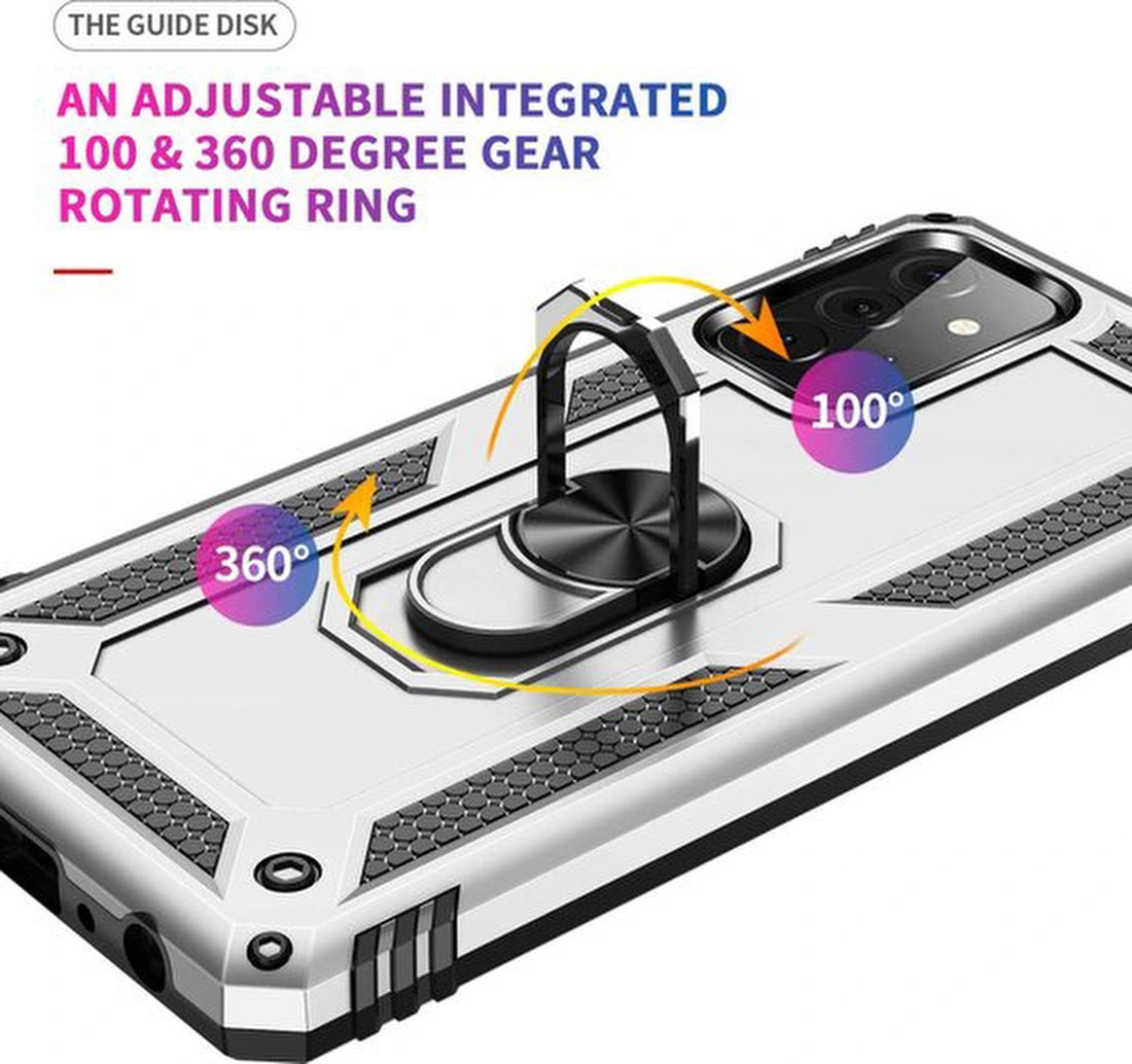 Samsung Galaxy A73 5G Hoesjes – Ring Armor Backcover – 360° Draaibare Standaard – Magneet – Zilver