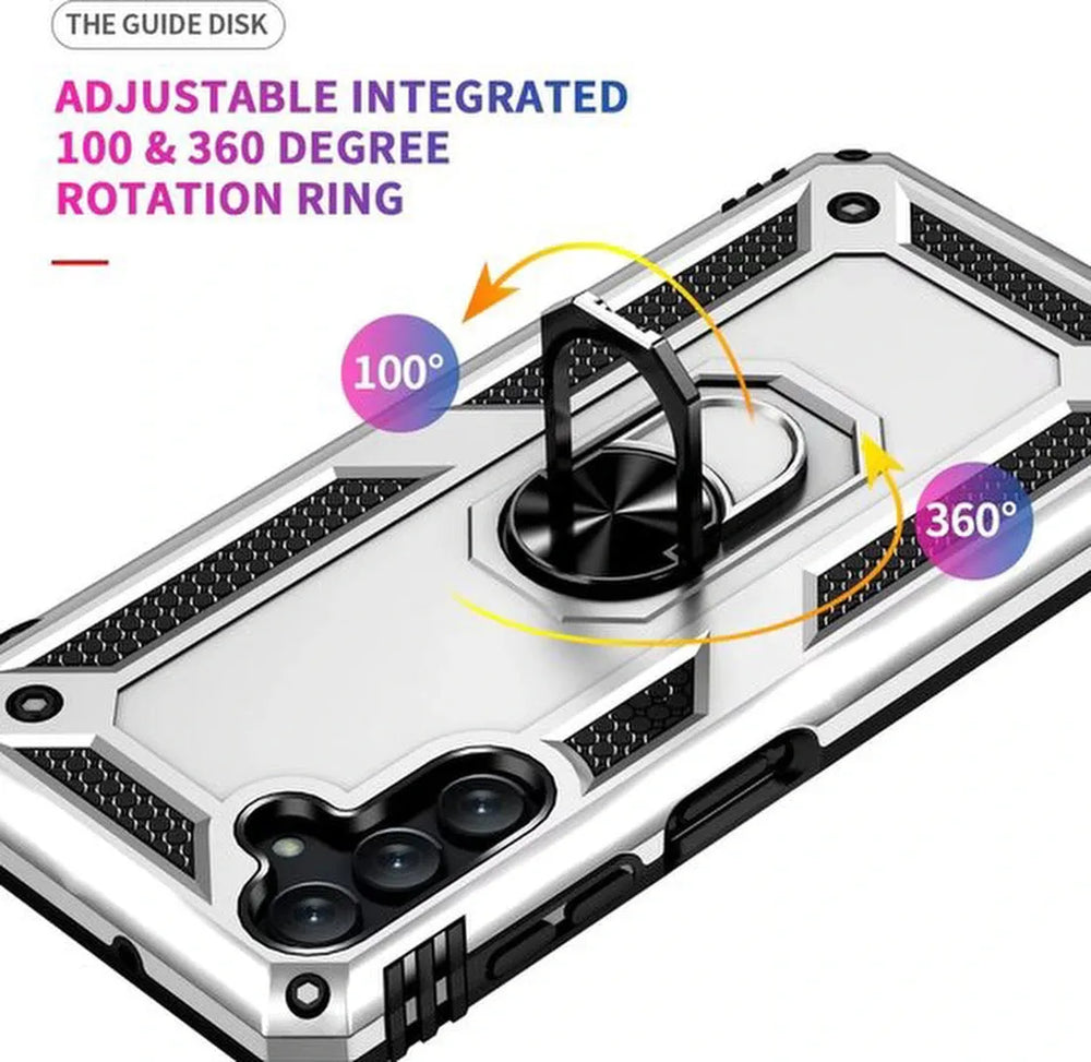 Samsung Galaxy A13 5G / A04s Hoesjes – Ring Armor Backcover – 360° Draaibare Standaard – Magneet – Zilver-Ilumina Benelux