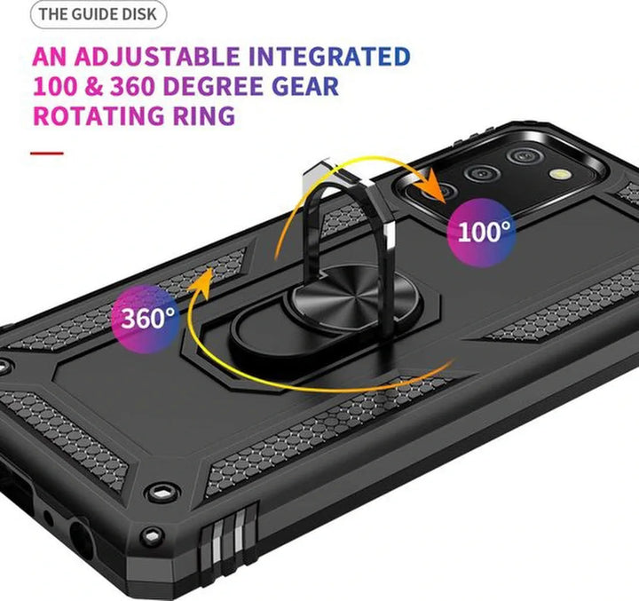 Samsung Galaxy A02s/A03s Hoesjes – Ring Armor Backcover – 360° Draaibare Standaard – Magneet – Zwart-Ilumina Benelux