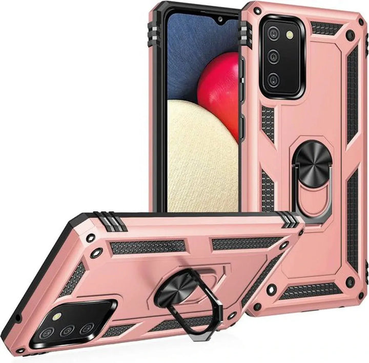 Samsung Galaxy A02s/A03s Hoesjes – Ring Armor Backcover – 360° Draaibare Standaard – Magneet – Roségoud-Ilumina Benelux