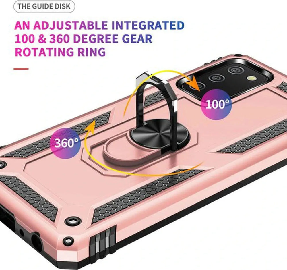 Samsung Galaxy A02s/A03s Hoesjes – Ring Armor Backcover – 360° Draaibare Standaard – Magneet – Roségoud-Ilumina Benelux