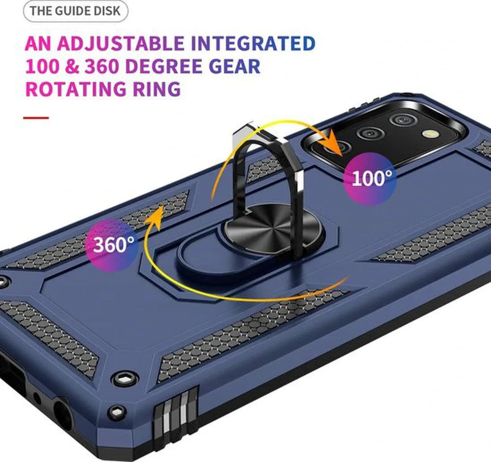 Samsung Galaxy A02s / A03s Hoesjes – Ring Armor Backcover – 360° Draaibare Standaard – Magneet – Blauw-Ilumina Benelux
