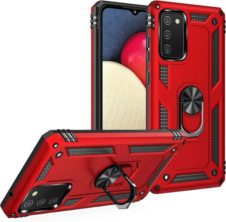 Samsung Galaxy A02s/A03s Hoesjes – Ring Armor Backcover – 360° Draaibare Standaard – Magneet – Rood-Ilumina Benelux