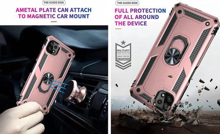 Samsung Galaxy A22 5G Hoesjes – Ring Armor Backcover – 360° Draaibare Standaard – Magneet – Roségoud-Ilumina Benelux