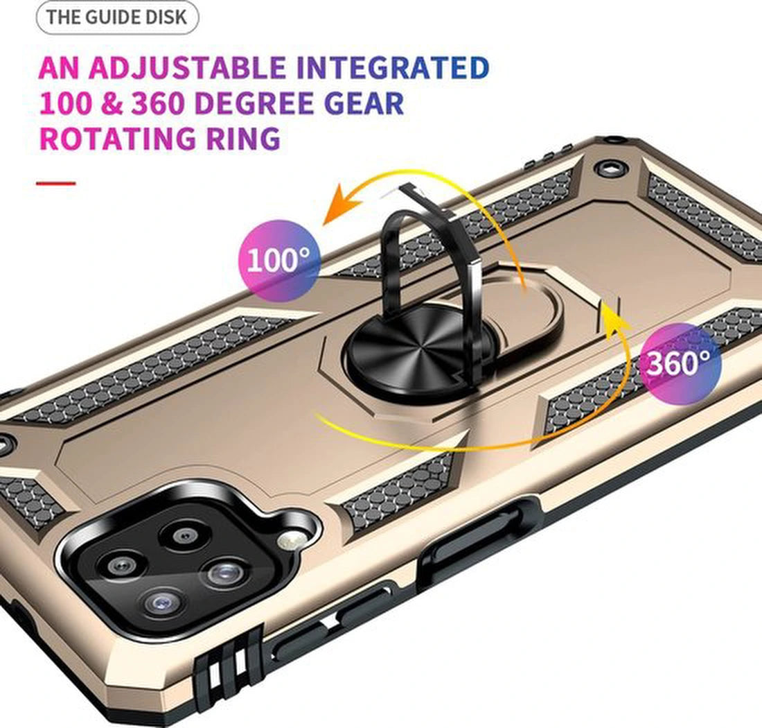 Samsung Galaxy A22 4G Hoesjes – Ring Armor Backcover – 360° Draaibare Standaard – Magneet – Goud