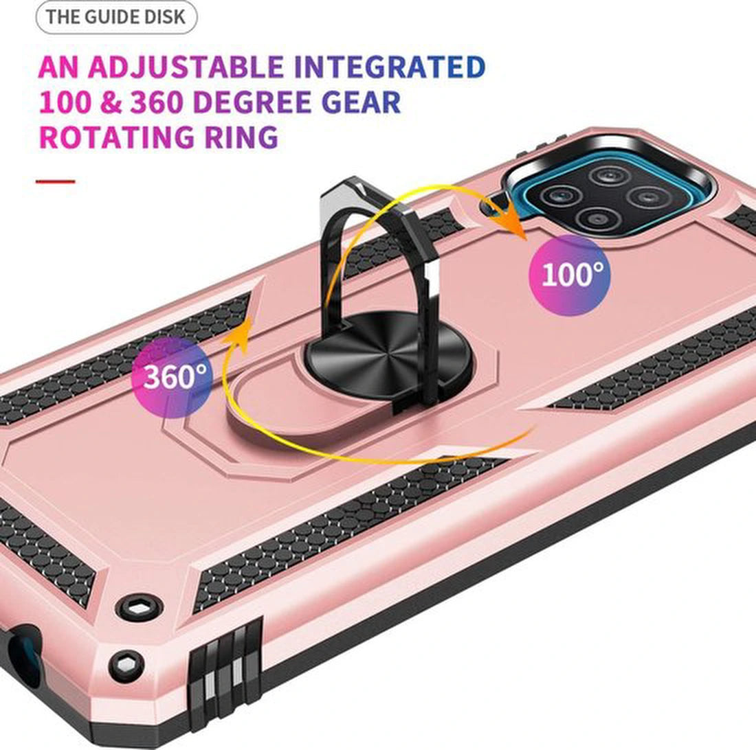 Samsung Galaxy A22 4G Hoesjes – Ring Armor Backcover – 360° Draaibare Standaard – Magneet – Roségoud