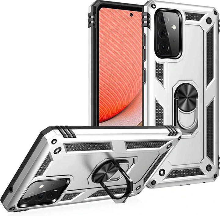 Samsung Galaxy A32 4G Hoesjes – Ring Armor Backcover – 360° Draaibare Standaard – Magneet – Zilver-Ilumina Benelux