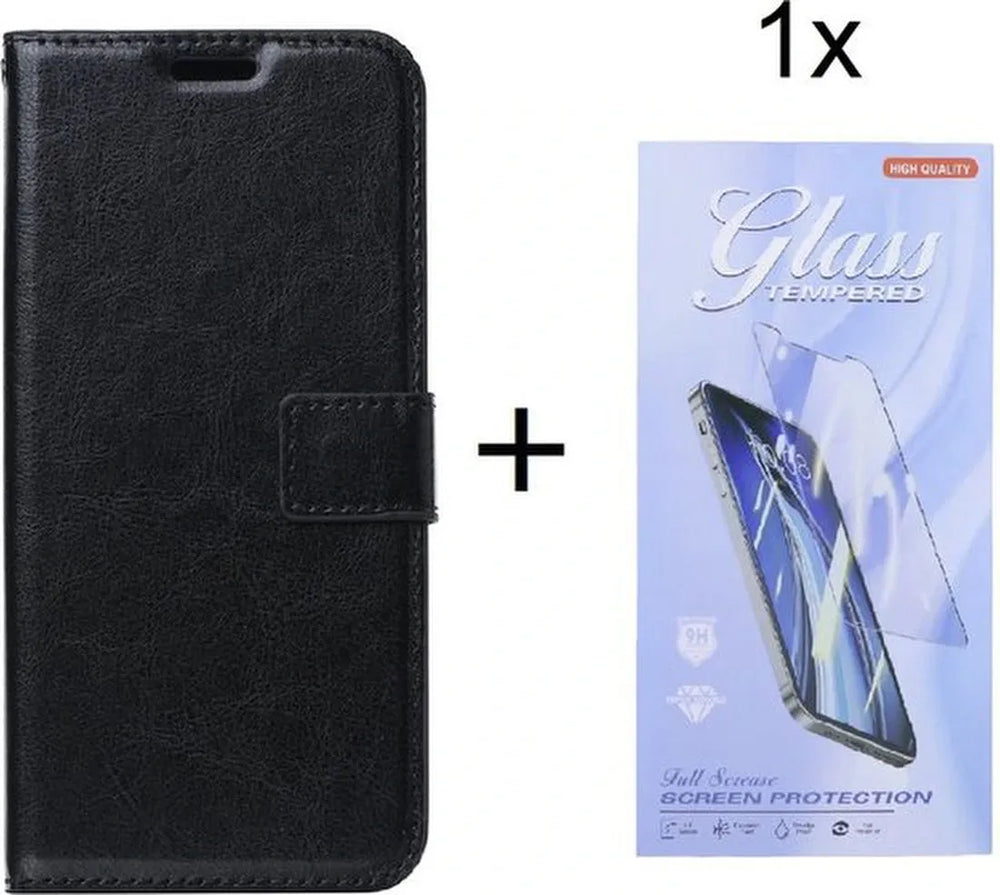 Samsung Galaxy Xcover6 Pro Hoesjes – Portemonnee Hoes – Pasjeshouder – 1x Gehard Glas Screenprotector – Zwart-Ilumina Benelux