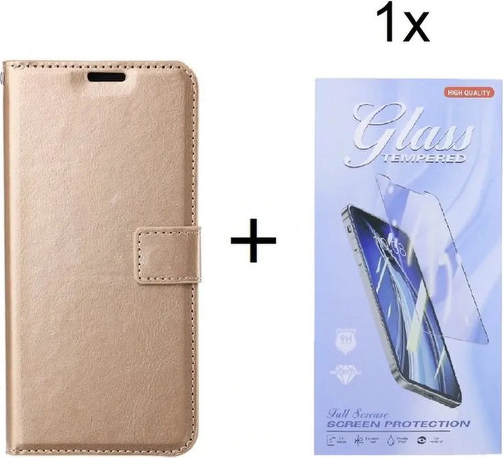 Samsung Galaxy Xcover6 Pro Hoesjes – Portemonnee Hoes – Magneetsluiting – 1x Gehard Glas Screenprotector – Goud-Ilumina Benelux
