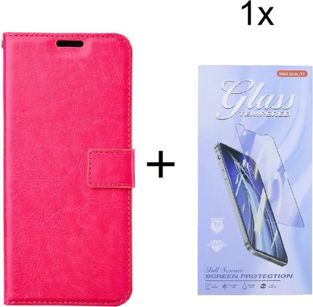Samsung Galaxy Xcover6 Pro Hoesjes – Portemonnee Hoes – Magneetsluiting – Inclusief Gehard Glas Screenprotector – Roze-Ilumina Benelux