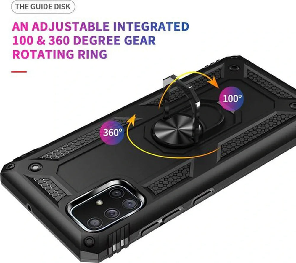 Samsung Galaxy A71 5G Hoesjes – Ring Armor Backcover – 360° Draaibare Standaard – Magneet – Zwart-Ilumina Benelux