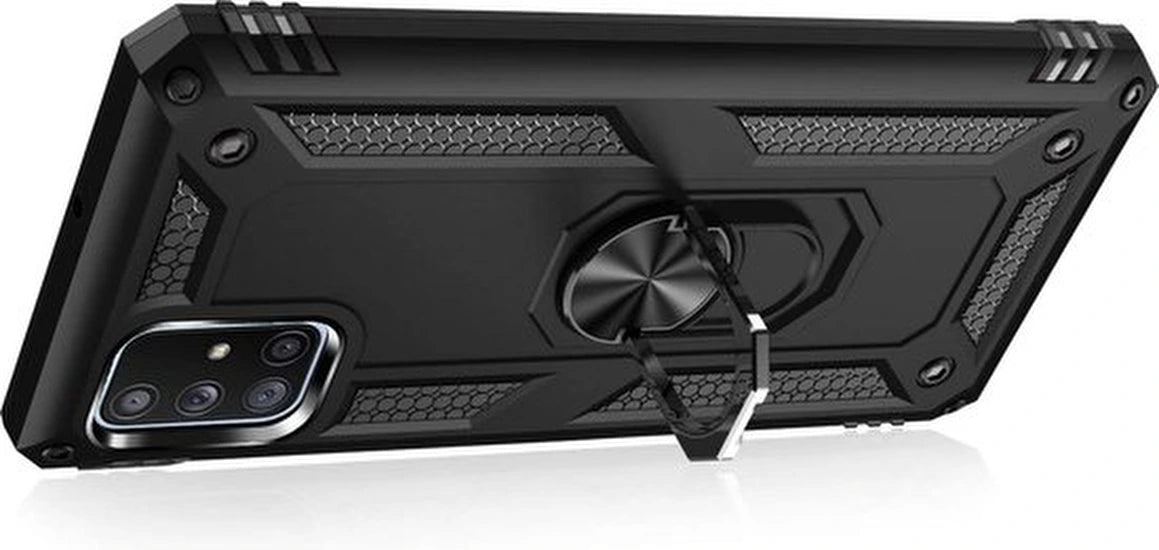 Samsung Galaxy A71 5G Hoesjes – Ring Armor Backcover – 360° Draaibare Standaard – Magneet – Zwart