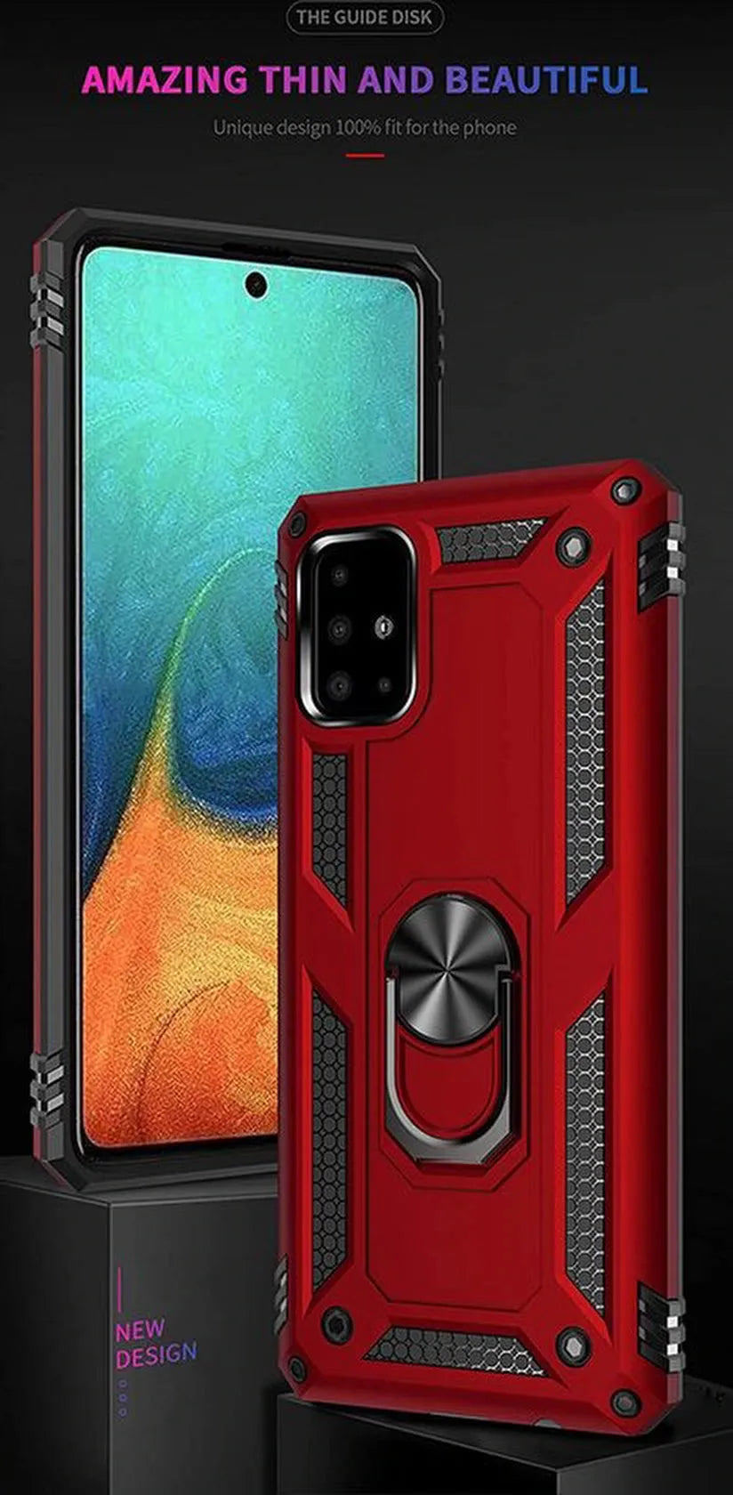 Samsung Galaxy A41 Hoesjes – Ring Armor Backcover – 360° Draaibare Standaard – Magneet – Goud-Ilumina Benelux