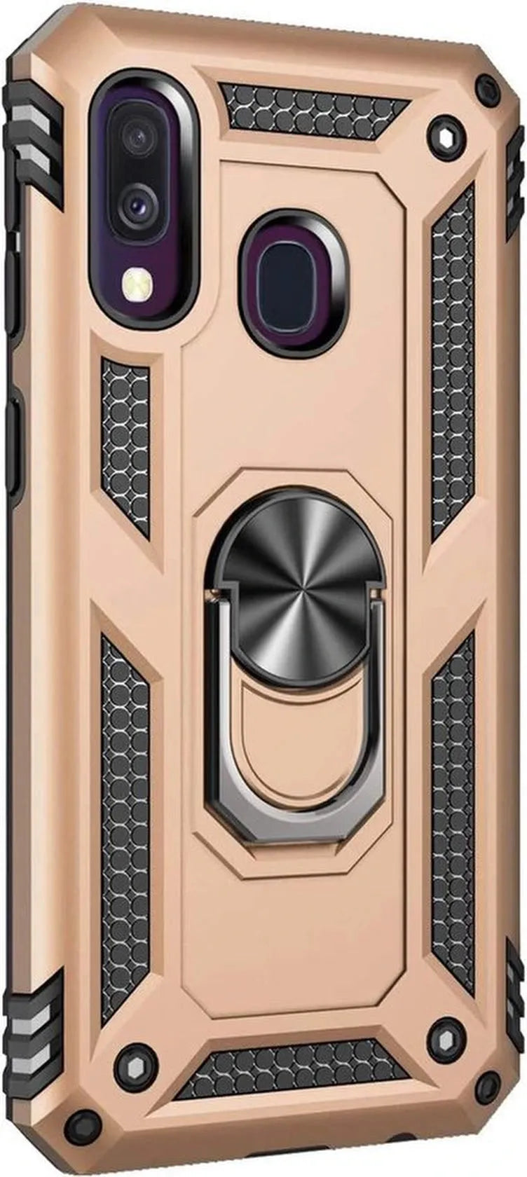 Samsung Galaxy A40 Hoesjes – Ring Armor Backcover – 360° Draaibare Standaard – Magneet – Goud-Ilumina Benelux