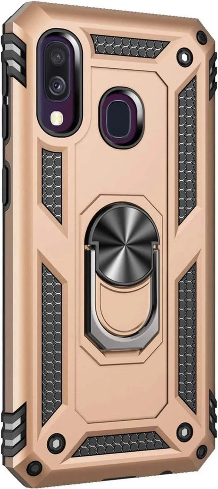 Samsung Galaxy A40 Hoesjes – Ring Armor Backcover – 360° Draaibare Standaard – Magneet – Goud-Ilumina Benelux